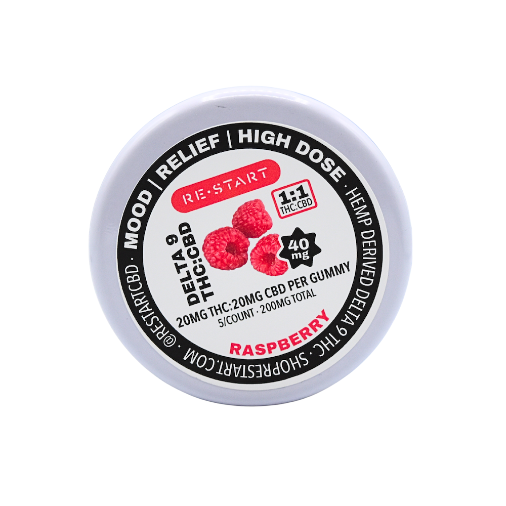 Delta 9 THC 20MG + CBD 20MG Gummies Raspberry / 5-ct